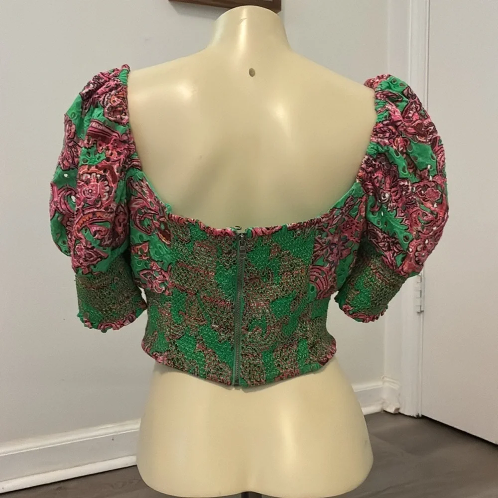 Alice + Olivia Crawford 100% Cotton Eyelet Smocked Top - Picture 6 of 9